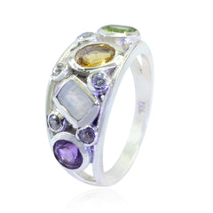 Ivy multicolor gemstone ring with oval and round stones set in silver band