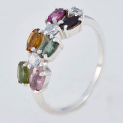 Yan multicolor gemstone ring with various oval-shaped colorful stones set in silver band