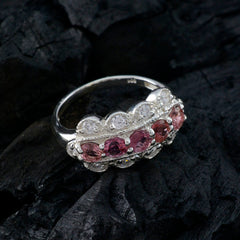 Eleanor multicolor gemstone ring with pink and red stones set in silver band