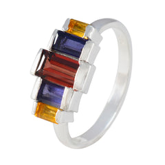Rina sterling silver ring with rectangular red blue and yellow baguette stones multicolor gemstone ring for women