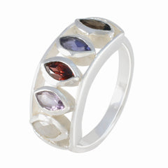 Lara multicolor gemstone ring for women sterling silver band with five marquise gemstones