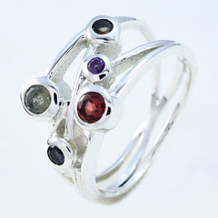 Eva multicolor gemstone ring for women with five colorful stones set on a silver band