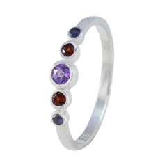 Anna multicolor gemstone ring for women with purple and red stones in silver band