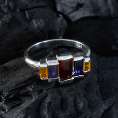 Rina sterling silver multicolor gemstone ring for women with rectangular red purple and yellow gemstones
