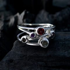 Eva multicolor gemstone ring for women with five distinct colorful stones set in silver bands