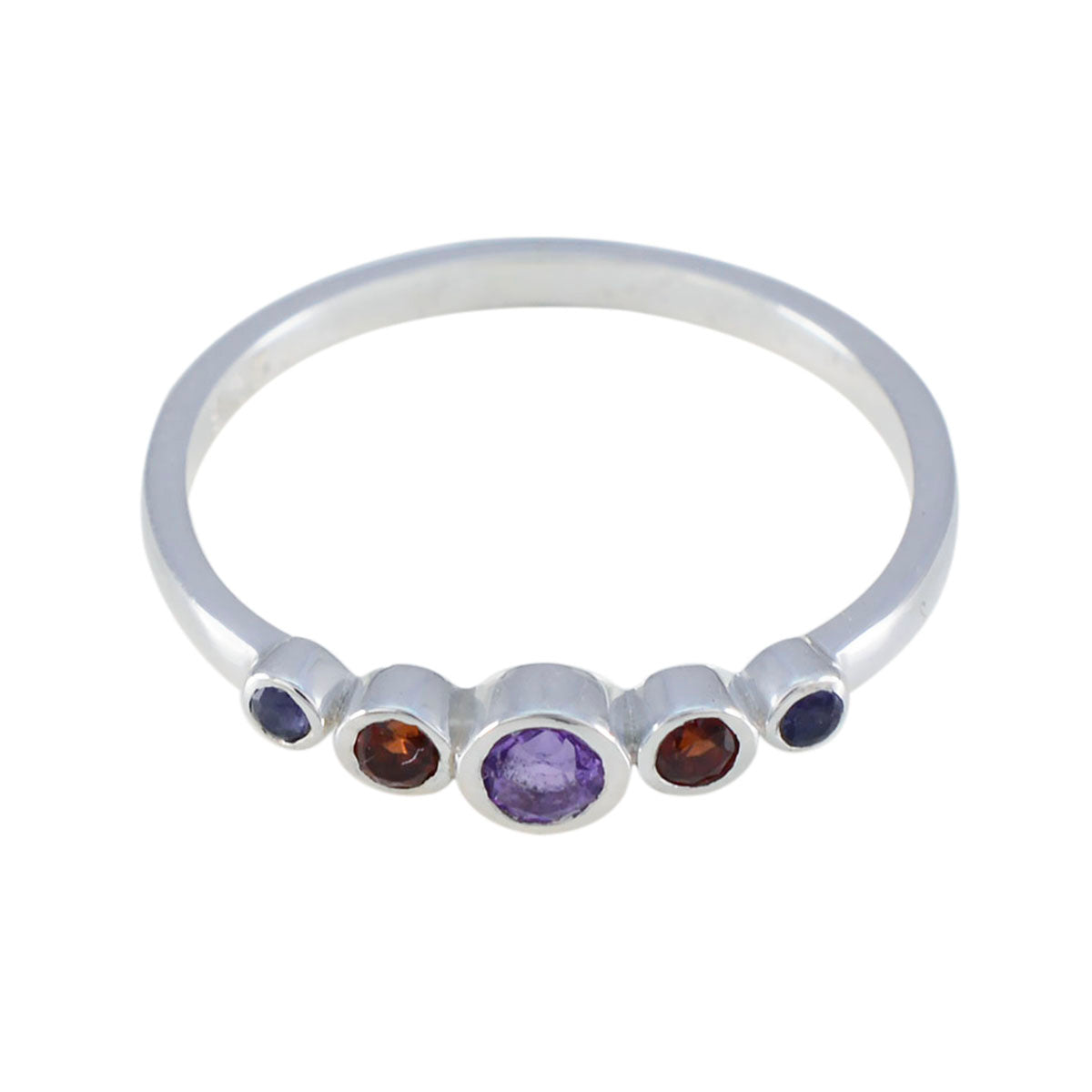 Anna silver multicolor gemstone ring for women with purple and red stones in a simple band