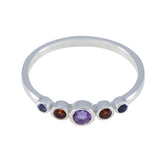Anna silver multicolor gemstone ring for women with purple and red stones in a simple band