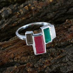 Carolina multicolor gemstone ring for women with rectangular stones set in silver band