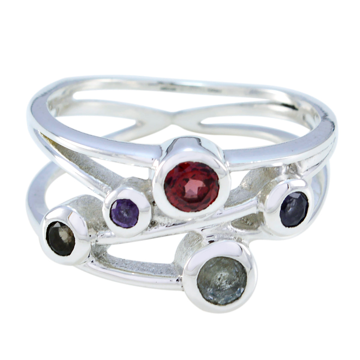 Eva multicolor gemstone ring for women featuring five colorful stones in sterling silver band