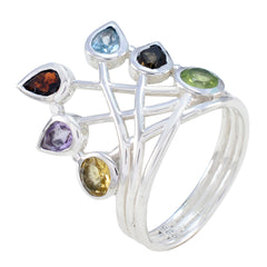 Siti multicolor gemstone ring for women with six pear-shaped gemstones in silver setting