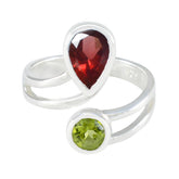 Angel multicolor gemstone ring for women sterling silver open adjustable ring with pear red and round green gemstones