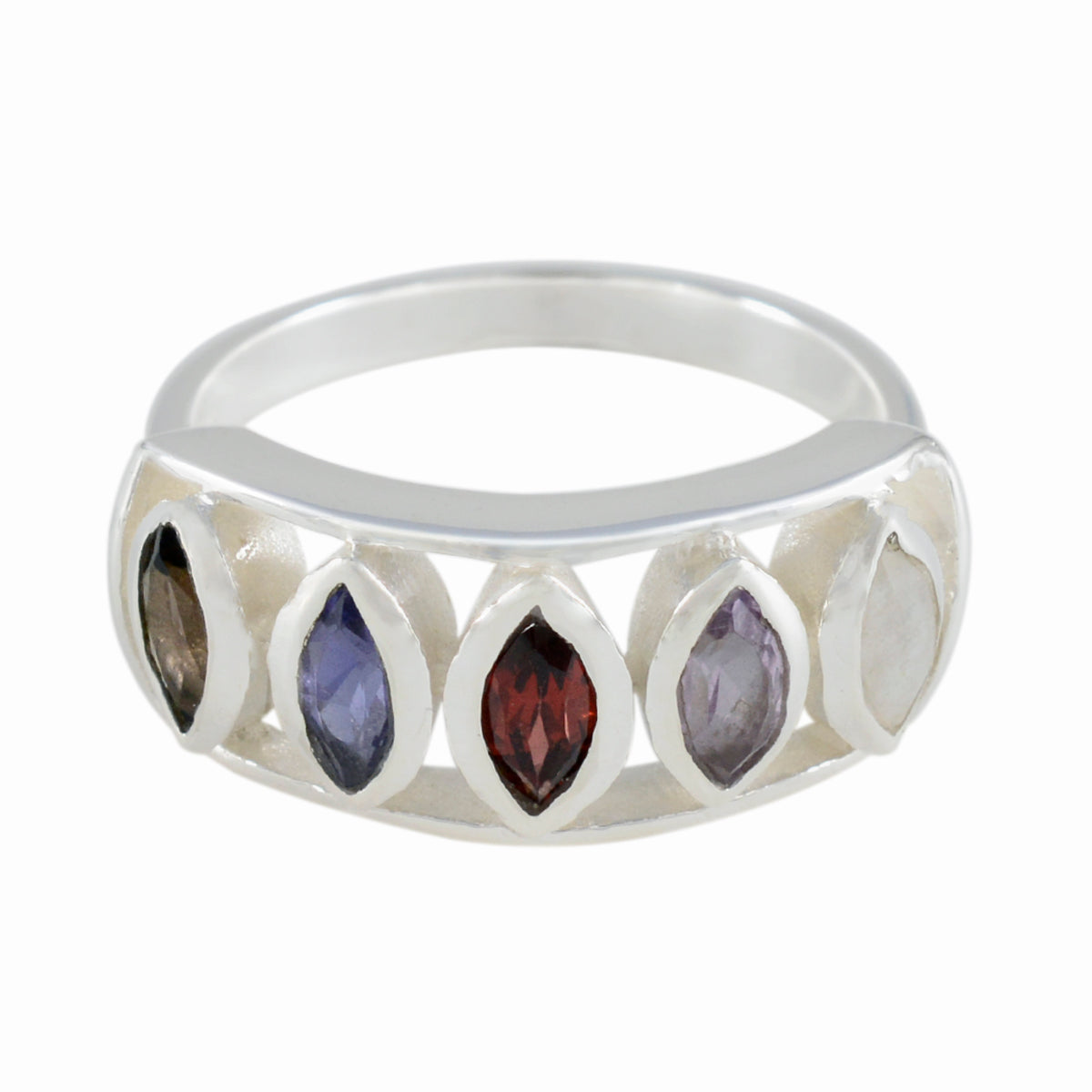 lara sterling silver multicolor gemstone ring for women with five marquise mixed color stones