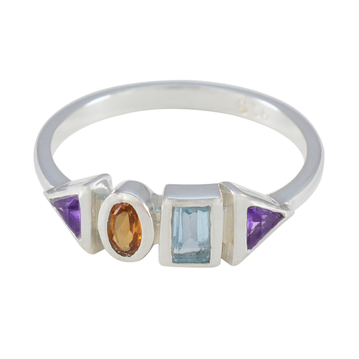 Yasmine sterling silver ring with amethyst citrine and aquamarine stones multicolor gemstone ring for women