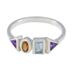 Yasmine sterling silver ring with amethyst citrine and aquamarine stones multicolor gemstone ring for women