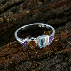Yasmine sterling silver ring with amethyst citrine and aquamarine accents multicolor gemstone ring for women