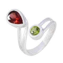 Angel sterling silver open ring with pear red and round green stones multicolor gemstone ring for women perfect gift