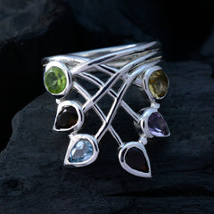 Siti multicolor gemstone ring for women with silver band and various colored gemstones