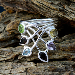 Siti multicolor gemstone ring for women with various colorful stones set in silver band