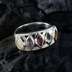 Lara sterling silver ring with five marquise cut stones in mixed hues multicolor gemstone ring for women