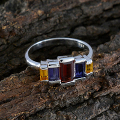 Rina silver band multicolor gemstone ring for women with rectangular red blue and yellow stones