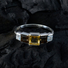 Putri multicolor gemstone ring with square yellow brown and clear stones on silver band