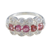 Eleanor multicolor gemstone ring with pink and clear stones set in silver band