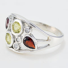 Josephine silver multicolor gemstone ring with red, yellow, and clear stones in various shapes