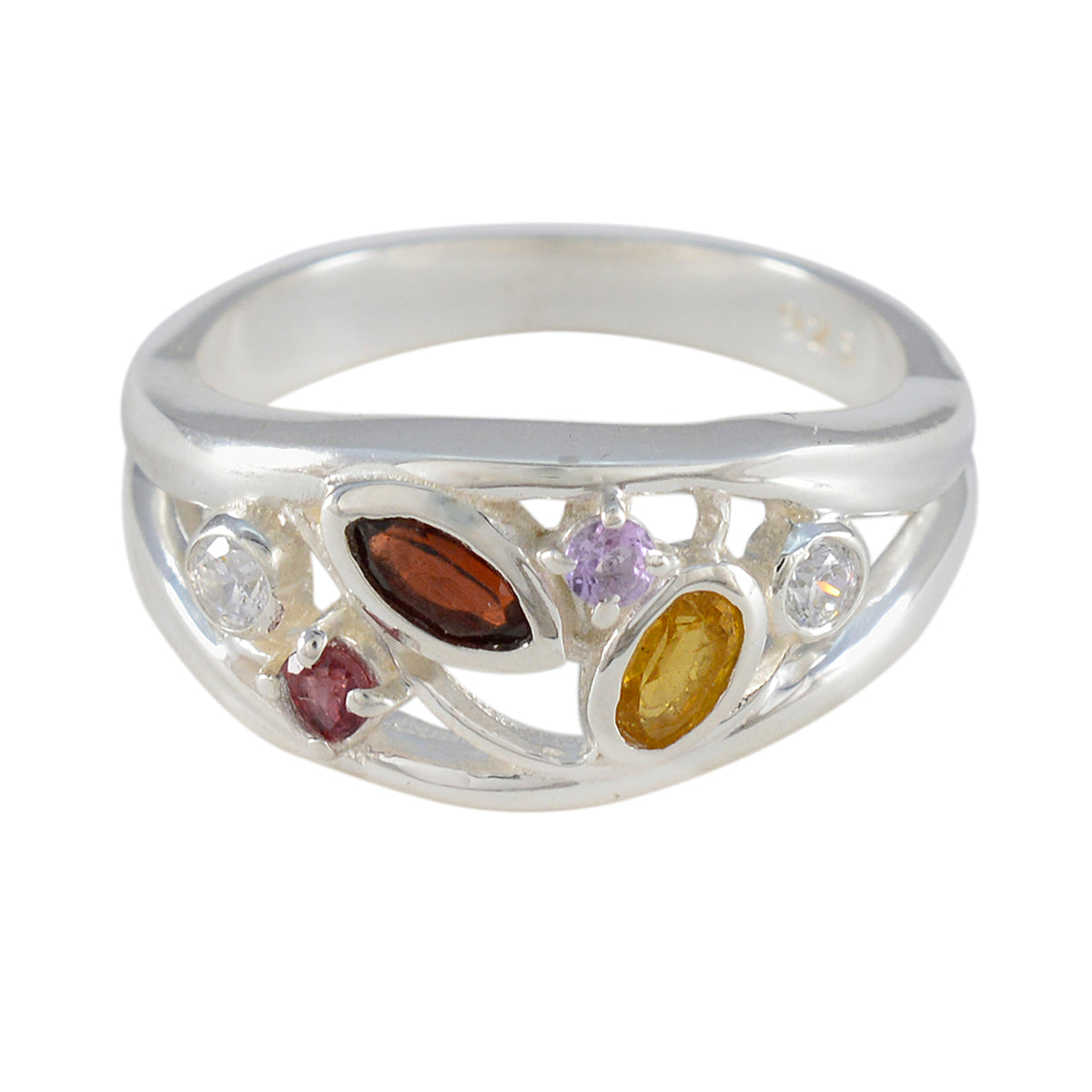 Alina Multicolor Gemstone Ring in Sterling Silver Multi Stone Multicolor