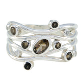 Ines multicolor gemstone ring with silver bands and assorted dark gemstones