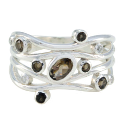 Ines multicolor gemstone ring with silver bands and assorted dark gemstones