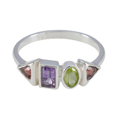 Angel silver multicolor gemstone ring with amethyst, peridot, and garnet stones