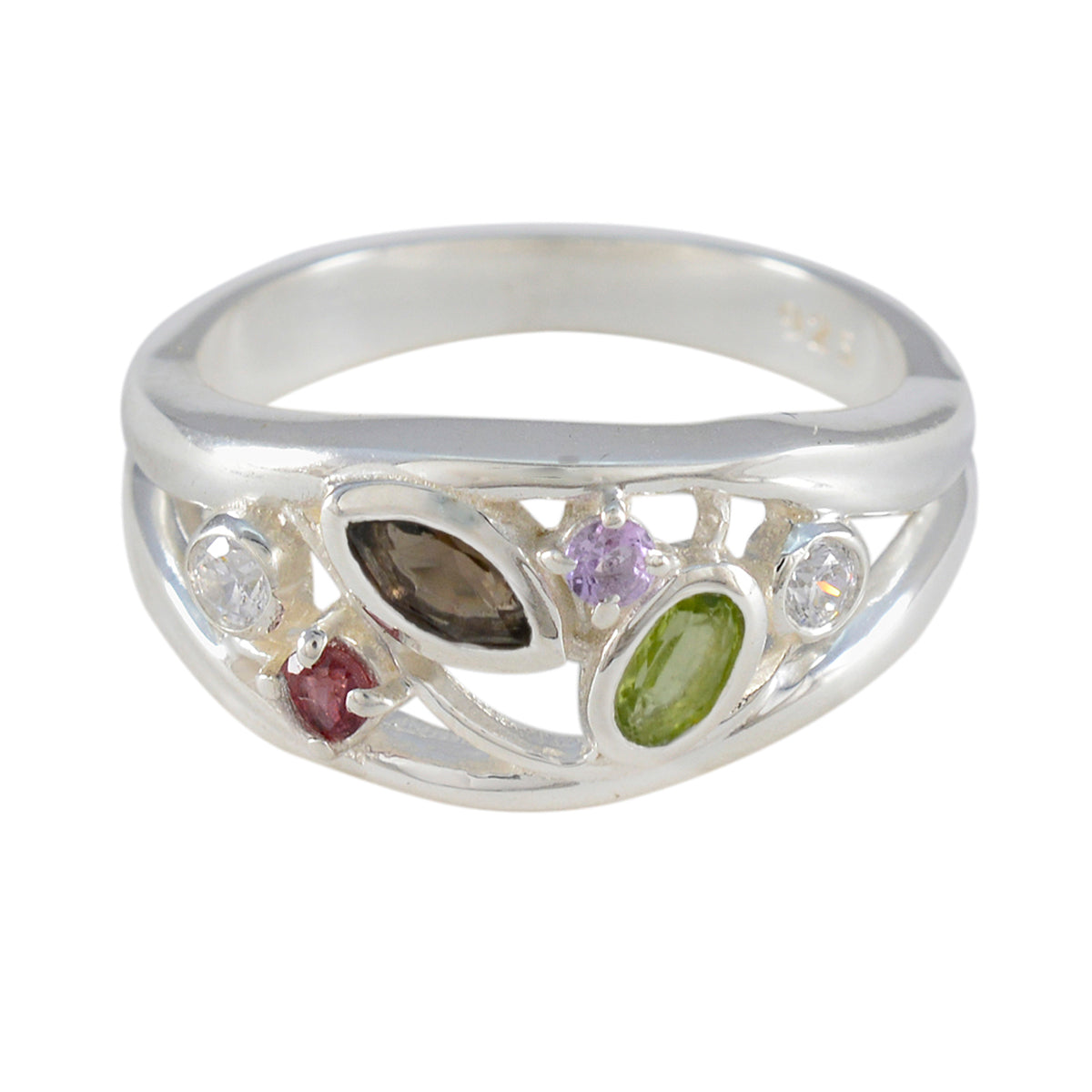 Amelia Multicolor Gemstone Ring in Sterling Silver Multi Stone Multicolor