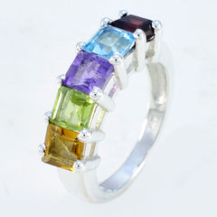 Katharina multicolor gemstone ring with five square colorful gemstones set in silver band