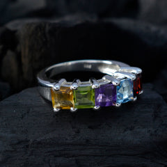 Katharina multicolor gemstone ring with five square-cut colorful stones set in silver band