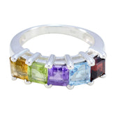 Katharina multicolor gemstone ring with five square-cut colorful gemstones on silver band