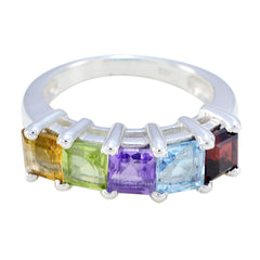 Katharina multicolor gemstone ring with five square-cut colorful gemstones on silver band