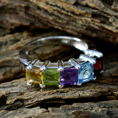 Katharina multicolor gemstone ring with yellow, green, purple, blue, and red stones set in silver