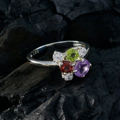 Ayesha silver multicolor gemstone ring with amethyst peridot garnet and sparkling diamonds