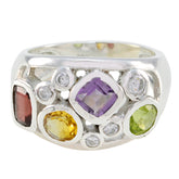 Isabella multicolor gemstone ring sterling silver band with amethyst citrine peridot garnet and diamond accents