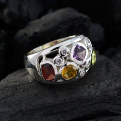 Isabella multicolor gemstone ring in sterling silver with garnet citrine amethyst peridot and diamond accents