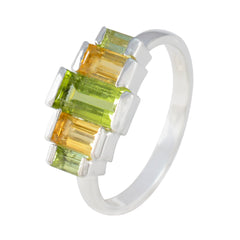 Sakura silver band multicolor gemstone ring with three green and two yellow baguette gemstones