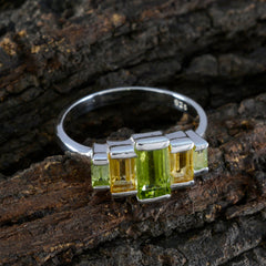 Sakura sterling silver multicolor gemstone ring with rectangular yellow and green baguette stones
