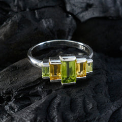 Sakura sterling silver multicolor gemstone ring with rectangular green and yellow stones in modern stackable design
