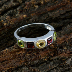 Emma multicolor gemstone ring sterling silver band with peridot citrine and garnet stones for everyday wear