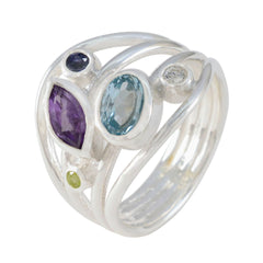 Joaquina multicolor gemstone ring with amethyst, aquamarine, peridot, sapphire, and diamond accents in silver