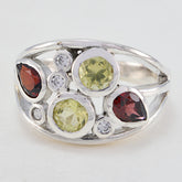Josephine silver multicolor gemstone ring with green and red stones and small clear gems