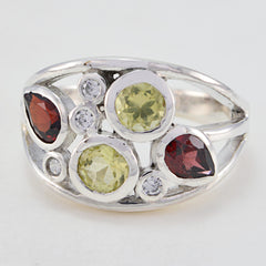 Josephine silver multicolor gemstone ring with green and red stones and small clear gems