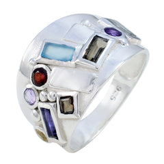 Kennedy sterling silver ring with inlaid white panels and various colored gems multicolor gemstone statement ring