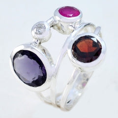 Paula multicolor gemstone statement ring in sterling silver with amethyst garnet ruby and diamond accents