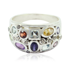 Agustina Multicolor Gemstone Statement Ring in Silver Multi Stone Multicolor